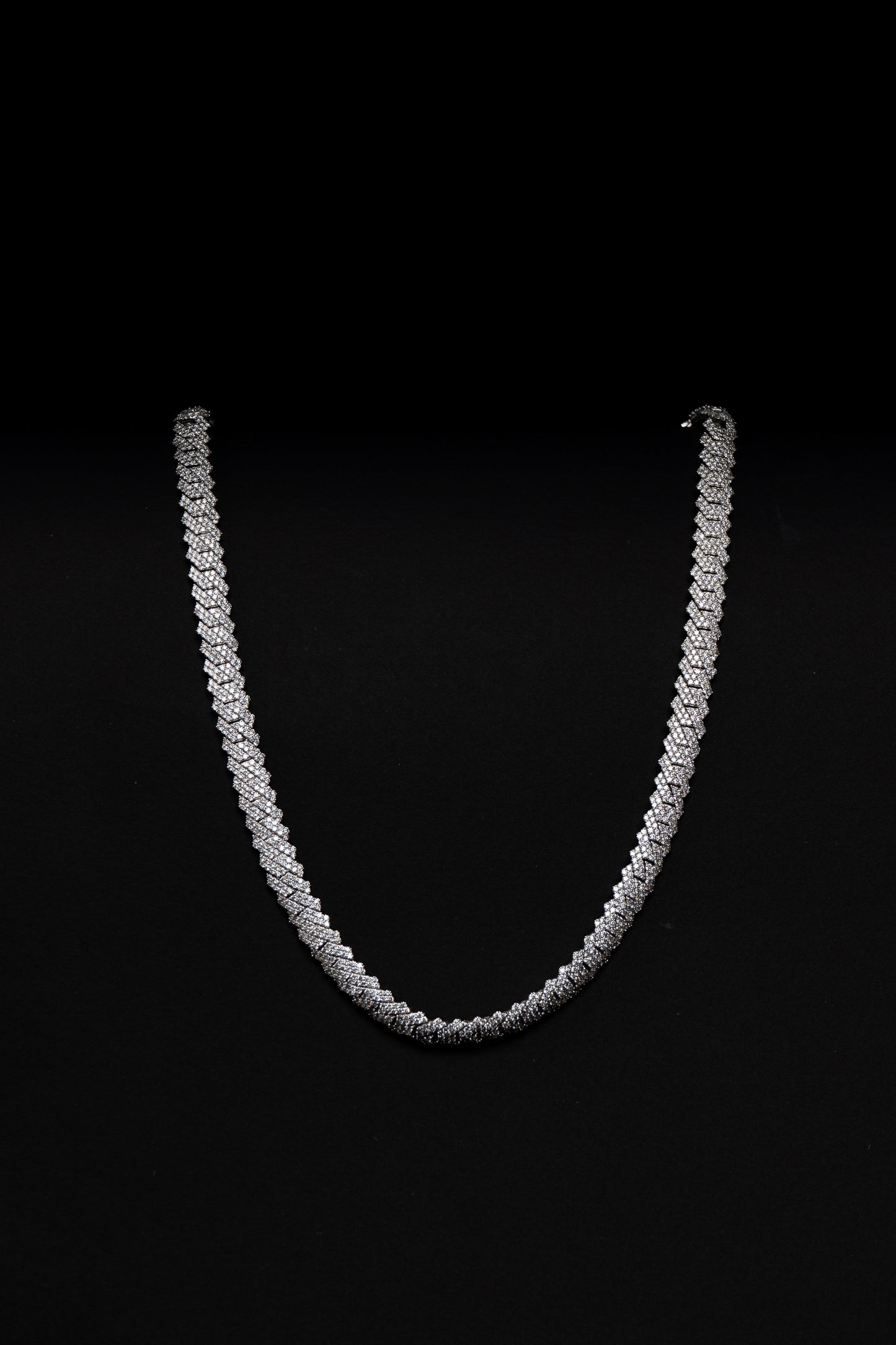 14K White Gold Natural Diamond Cuban Necklace