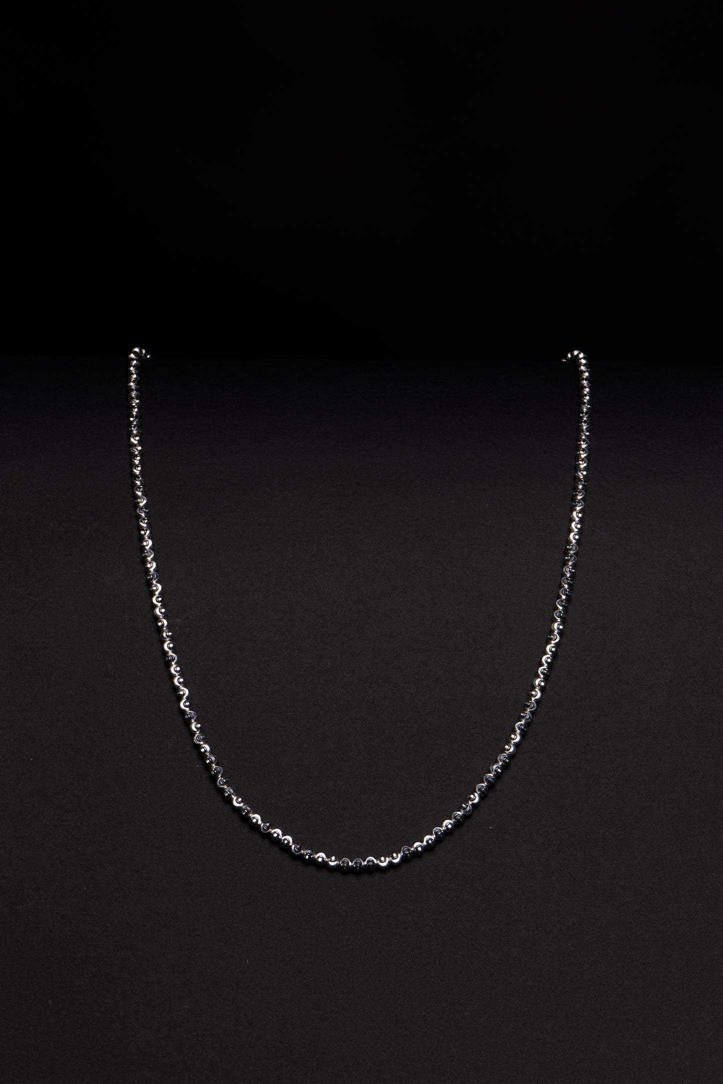 18k White Gold Moon Cut Beaded Ball Necklace