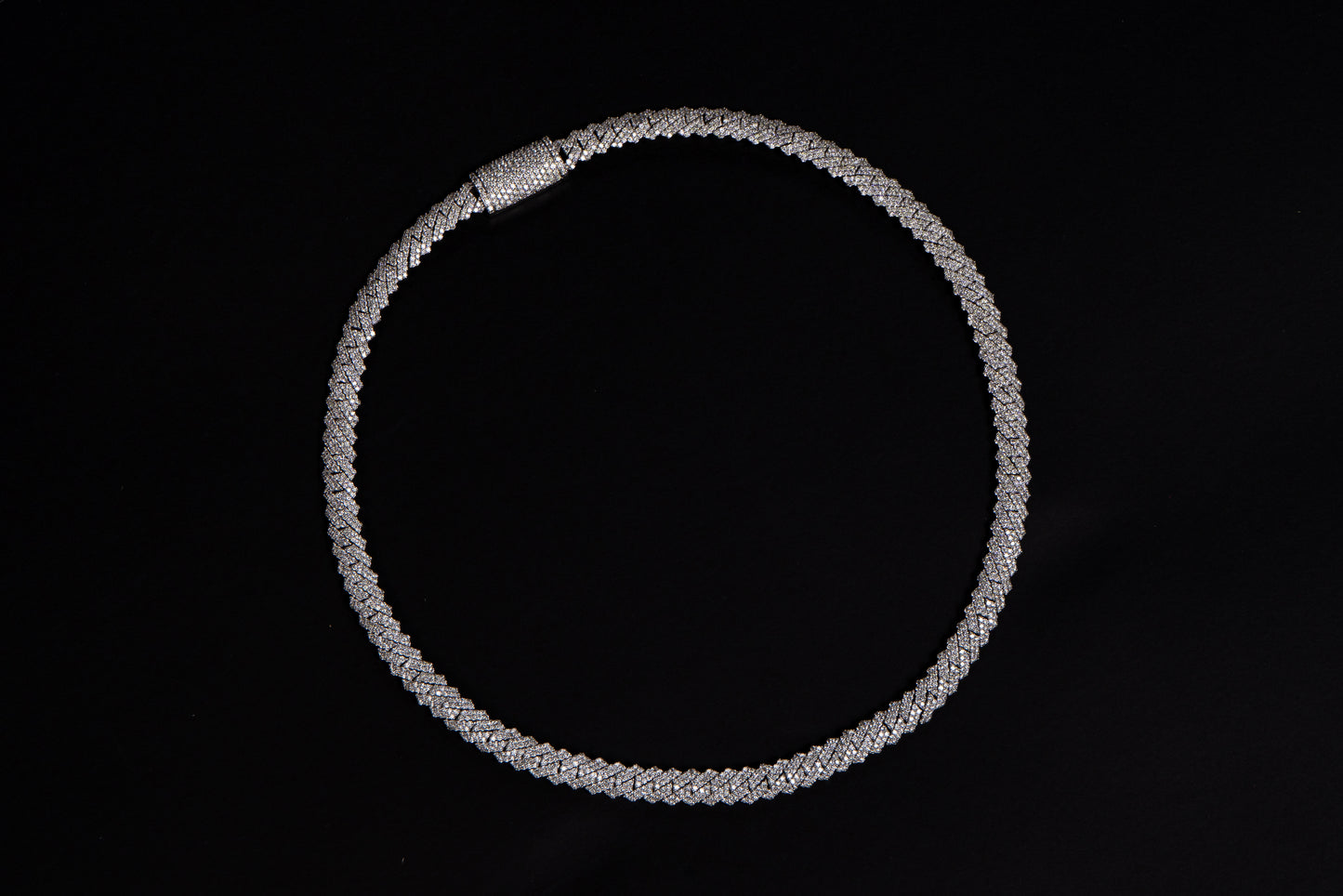 14K White Gold Natural Diamond Cuban Necklace