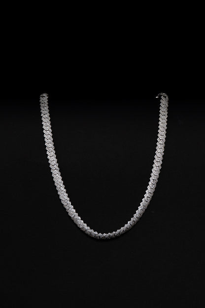14K White Gold Natural Diamond Cuban Necklace