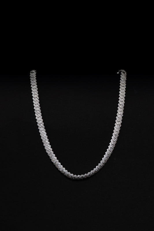 14K White Gold Natural Diamond Cuban Necklace